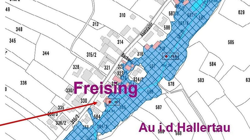 Der überbaute Bereich bei der Erweiterung eines Wohnhauses in Seysdorf ragt nicht in das ausgewiesene Überschwemmungsgebiet der Abens und konnte vom Bauausschuss deshalb genehmigt werden.
