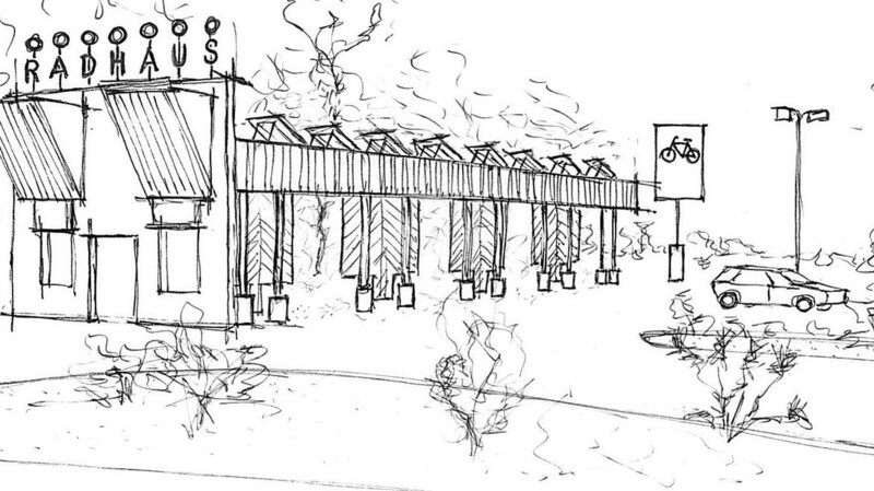 Die perspektivische Zeichnung des Architekten gibt einen Eindruck davon, wie das Fahrrad-Parkhaus am Hauptbahnhof aussehen soll.