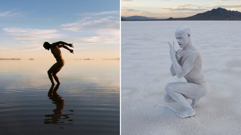Die Fotografien von Stefan Hagen zeigen den Münchner Butoh-Performer Stefan Maria Marb unter anderem in einer Wüste in Nevada. Sie sind derzeit im Gasteig zu sehen.
