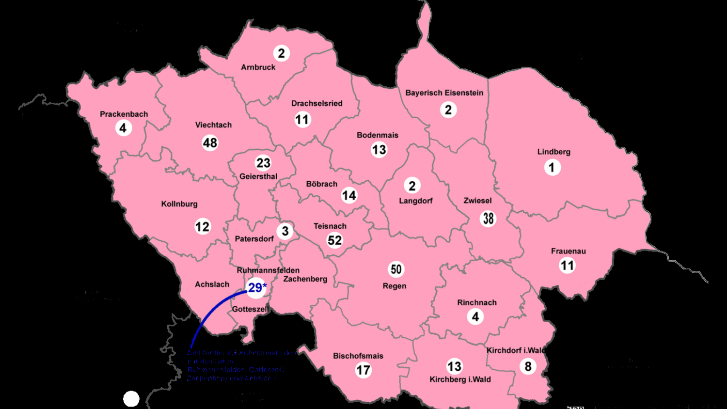 Die Karte mit den Corona-Zahlen der Landkreisgemeinden.