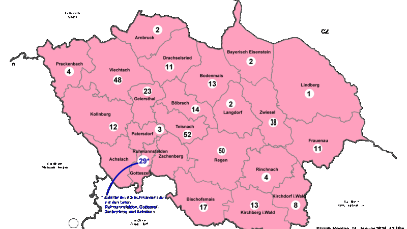 Die Karte mit den Corona-Zahlen der Landkreisgemeinden.