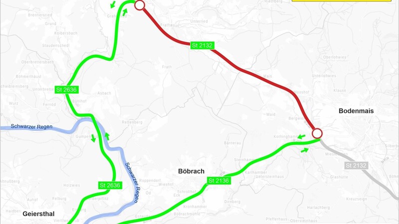 Der Verkehr wird in den kommenden Wochen über Teisnach und Böbrach umgeleitet.