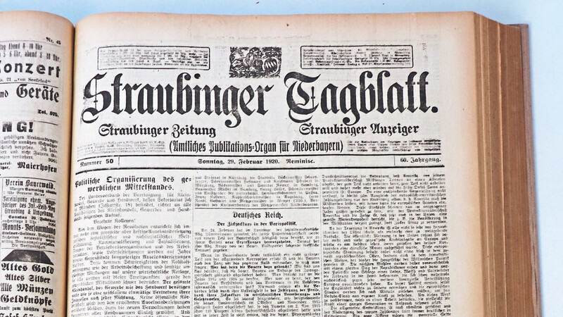 So sah eine Titelseite des Straubinger Tagblatts im Jahr 1920 aus - eng bedruckt mit Text und ohne Bilder. Fotos gab es damals gar nicht, nur - meist im Anzeigenteil - kleine grafische Darstellungen.