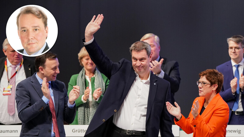 Geradezu umjubelt: CSU-Chef Markus Söder auf dem Parteitag der CDU zwischen Annegret Kramp-Karrenbauer (l.) und Paul Ziemiak, Generalsekretär der CDU.