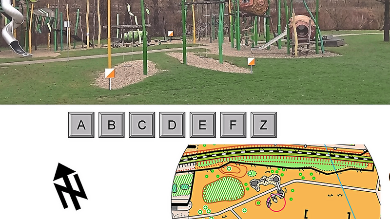 Orientierungsaufgabe aus dem Online-TempO Donaupark beim Spielplatz "Weidenversteck".