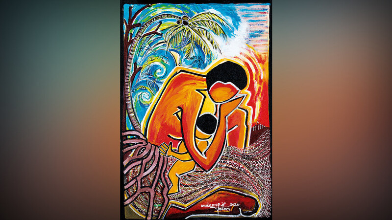 Die Schäden des Sturms vom März 2015 auf Vanuatu verarbeitete die Künstlerin Julia Pita im Plakat für den diesjährigen Weltgebetstag der Frauen.