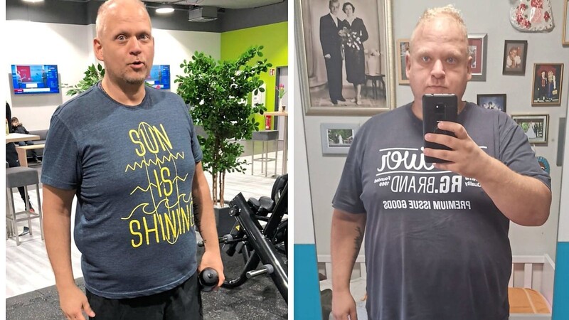 Zwischen diesen Bildern liegen vier Monate und 34 Kilo: Andreas Feiertag nach und vor der Magenverkleinerung.