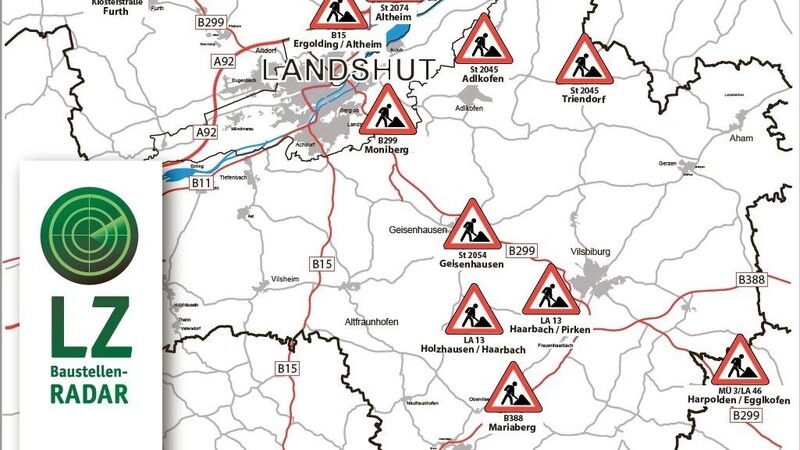 Die Karte zeigt die Baustellen im Landkreis Landshut