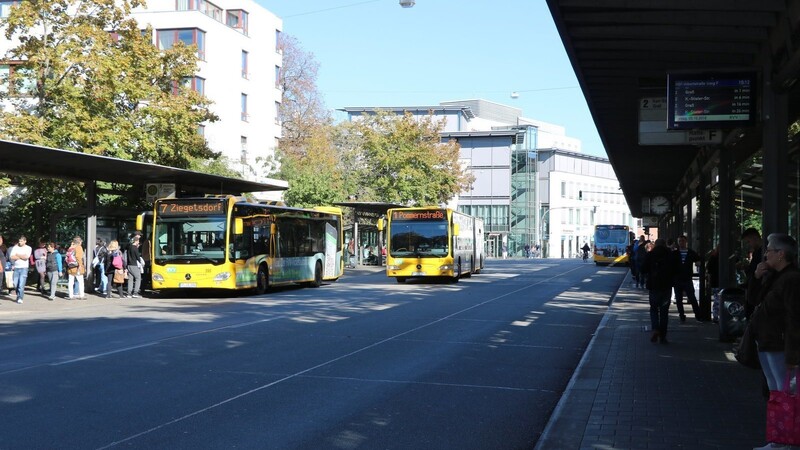 Der Busbahnhof an der Albertstraße. Gleich ums Eck würden normalerweise die Campuslinien in Richtung Uni Regensburg und OTH fahren. Doch ab kommenden Montag entfallen diese bis auf Weiteres.