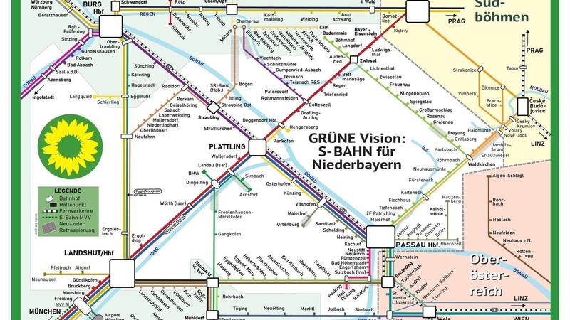 MdL Toni Schuberls Vorschlag für ein niederbayerisches S-Bahn-Netz.