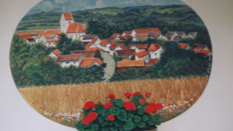 Eine Wandmalerei von Malermeister Karl Pickl sen. zeigt eine Ortsansicht von Reisbach.