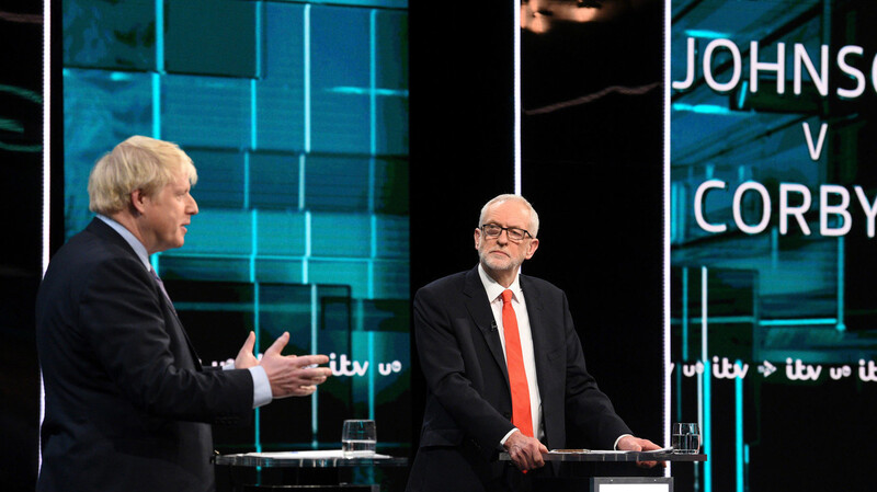 Sie haben sich beim TV-Duell nichts geschenkt: Boris Johnson (l.) und sein Kontrahent, der Premierminister Jeremy Corbyn.