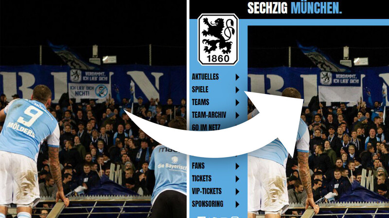 Zensur beim TSV 1860: Links das Originalbild mit dem Anti-Ismaik-Banner, rechts die Abbildung auf tsv1860.de.