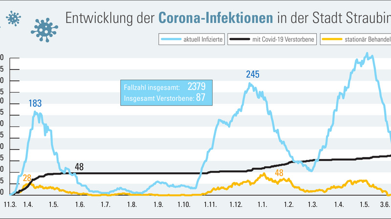 Die Zahl der mit dem Coronavirus Infizierten in der Stadt Straubing sinkt stetig weiter.