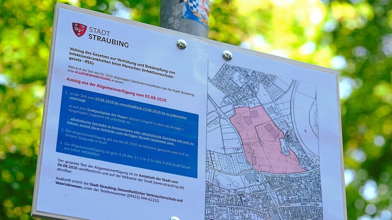 Das Alkoholverbot Am Hagen bezieht sich bis einschließlich 17. August auf die rot unterlegte Fläche, weiß markiert sind die Ausnahmen für Schützenhaus und Karmeliten-Wirtshaus plus Freischankfläche neben dem Biergarten.