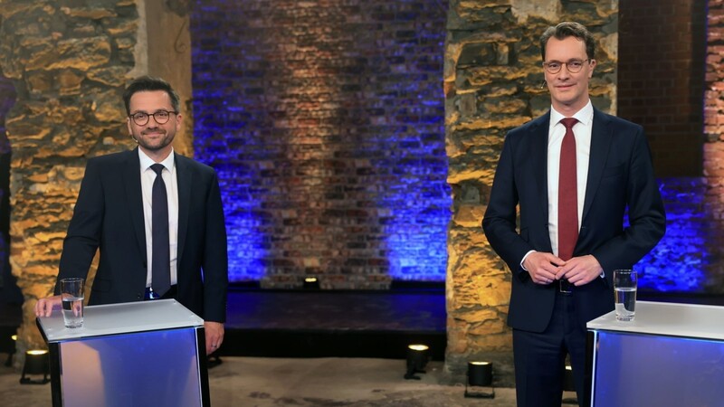 SPD-Spitzenkandidat Thomas Kutschaty (l.) und Hendrik Wüst (CDU) werden beim Wahlkampf prominent unterstützt.