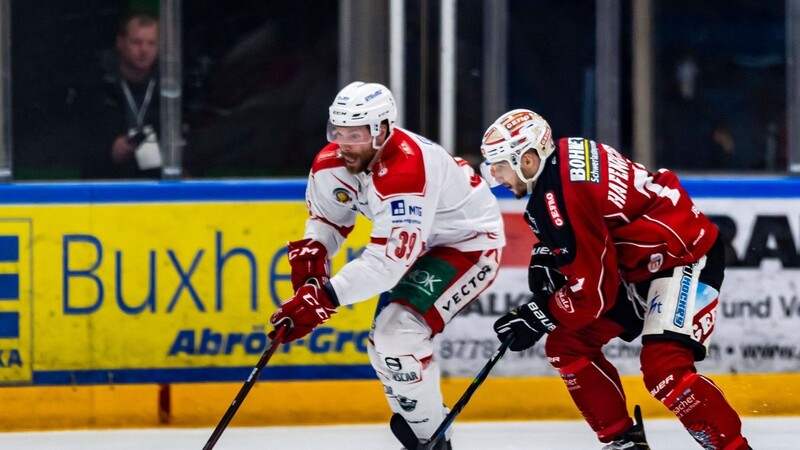 Tomas Plihal (l.) verhilft mit seiner Erfahrung den Eisbären Regensburg im Playoff-Finale der Eishockey-Oberliga zum Sieg über die Memmingen Indians.