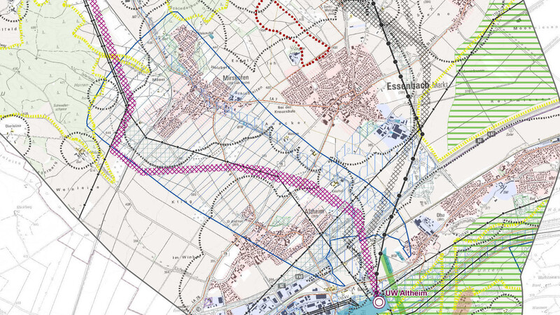 Im auf der Tennet-Homepage eingestellten Kartenmaterial ist auch der Bereich rund um Essenbach zu finden - hier ein Kartenausschnitt.