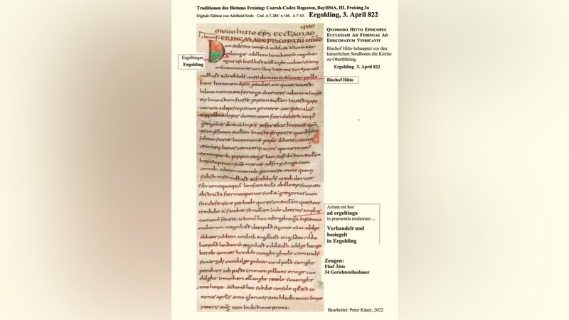 Ein Auszug aus den Traditionen des Bistums Freising: Cozroh-Codex Regesten, BayHStA, HL Freising 3a.