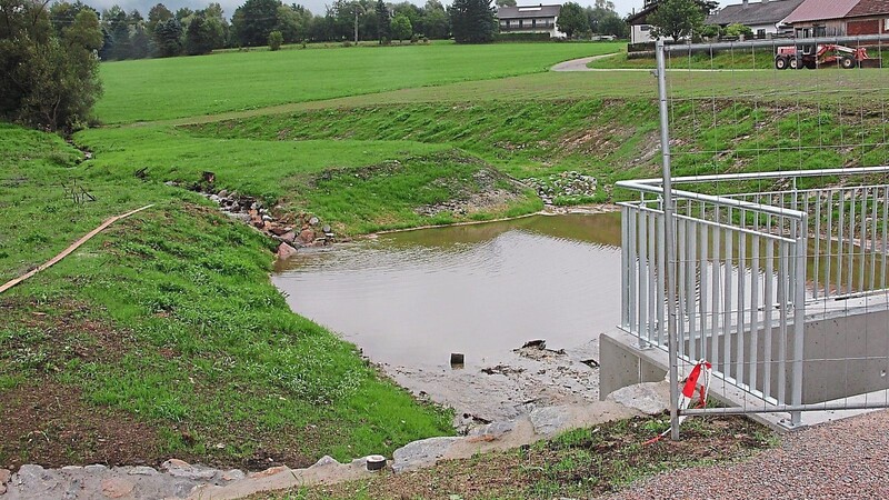 Um den Hochwasserschutz am Schwarzweihergraben zu gewährleisten, wurde ein zweiter Kanal verlegt. Außerdem errichtete man einen Damm und ein Einlaufbauwerk (Bild) oberhalb der Firma Dorst.