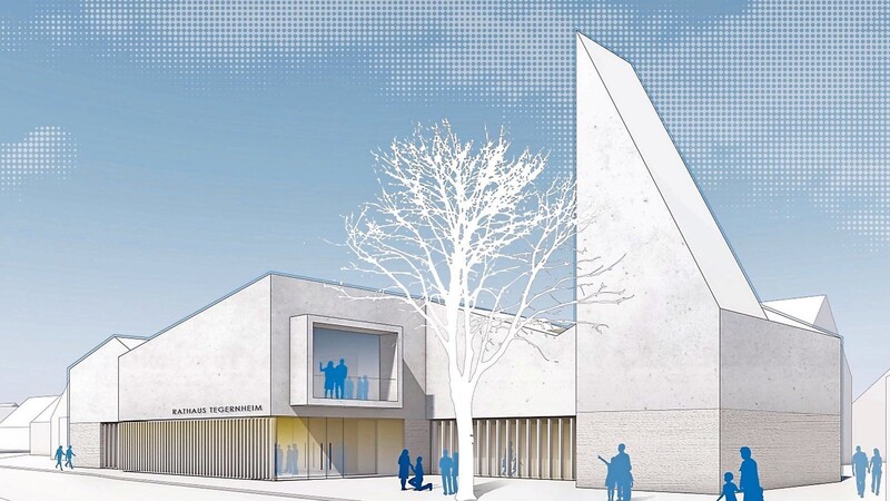 Eine Architekturperspektive des neuen Tegernheimer Rathauses, dessen Bau für 2022 geplant ist.