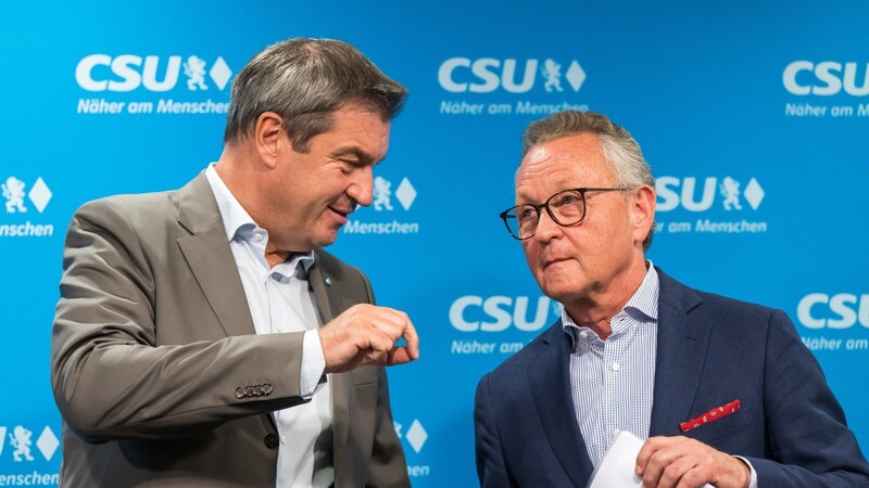 Bayerns Ministerpräsident Markus Söder (l.), und der Präsident des Bayerischen Industrie- und Handelskammertages (BIHK), Klaus Josef Lutz, fordern ein Energiekonzept des Bundes.