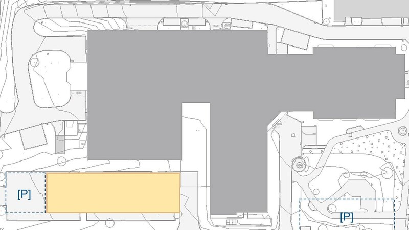 Der Lageplan zeigt (gelb unterlegt) den beabsichtigten Neubau des MVZ samt OP-Bereich auf dem bisherigen Parkplatz des Mainburger Krankenhauses.