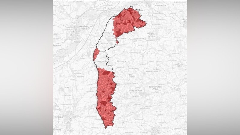 Die Karte zeigt die Lage des Grundwasserkörpers Buch am Erlbach und die mit Nitrat belasteten "Roten Gebiete".