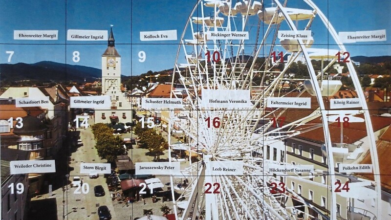 Per Losentscheid erfolgte die Zuordnung der Segmente an die Künstler. Die Vorlage ist ein Drohnenfoto, das die Stadt Deggendorf zur Verfügung stellte.