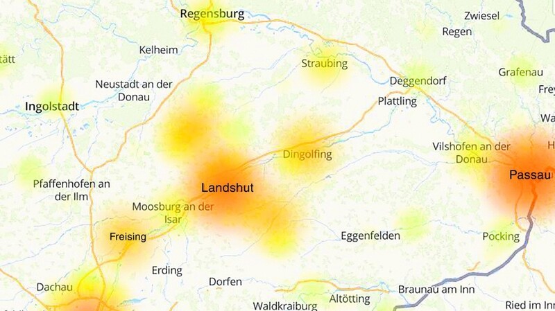 Die Karte des Onlineportals allestörungen.de zeigte gegen 10 Uhr vormittags viele Störungsmeldungen in der Region. Vor allem in Passau, München und Landshut waren viele Vodafone-Kunden offline.
