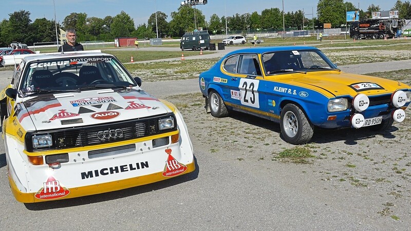Zwei Fahrzeuge von Walter Röhrl, die er bei seinen Rennen fuhr: ein Audi Quattro mit Turbolader, 500 PS, und der Ford Capri, mit dem er in der Olympia-Rallye 1972 fuhr.