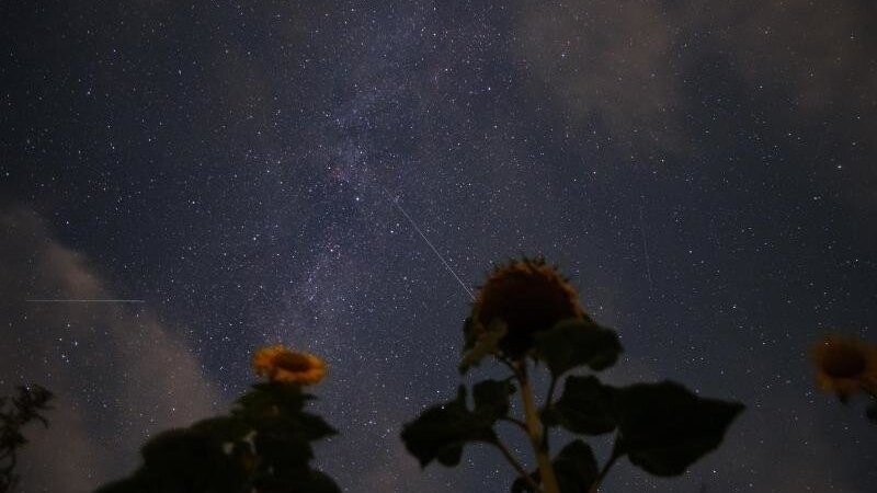 Sternschnuppen der Perseiden sind 2020 neben der Milchstraße am Nachthimmel zu sehen.