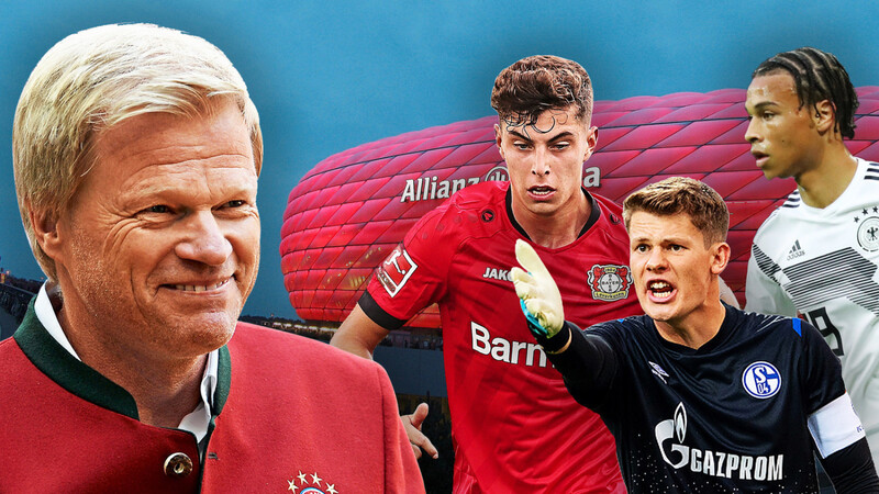 Der Boss der Zukunft: Oliver Kahn (l.) soll mit Bayern die Champions League gewinnen - Leroy Sané, Alexander Nübel und Kai Havertz (v.r.) könnten dabei mithelfen.