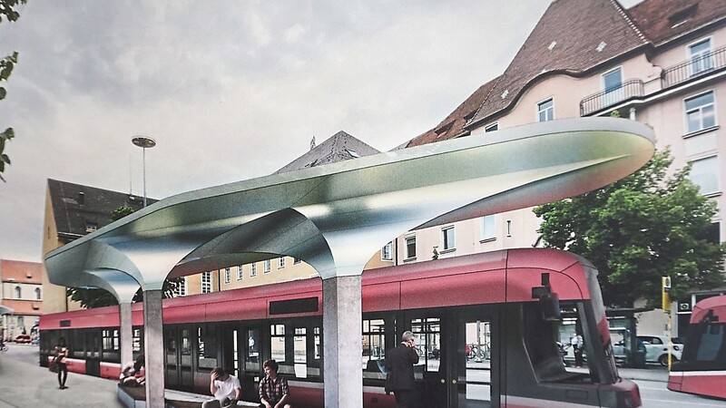 Ein futuristisch anmutender Entwurf: Der Siegervorschlag einer zukünftigen Stadtbahn-Haltestelle vor dem Verwaltungsbau an der D.-Martin-Luther-Straße kommt mit den Dömges Architekten von einem Regensburger Büro.