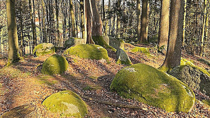 Viele Gesteinsblöcke zeigen glatt behauene Seitenflächen und zum Teil sogar Greiflöcher für einen Kran. Sie liegen alle noch so herum, wie sie die Steinmetze vor 800 Jahren zurückgelassen haben.