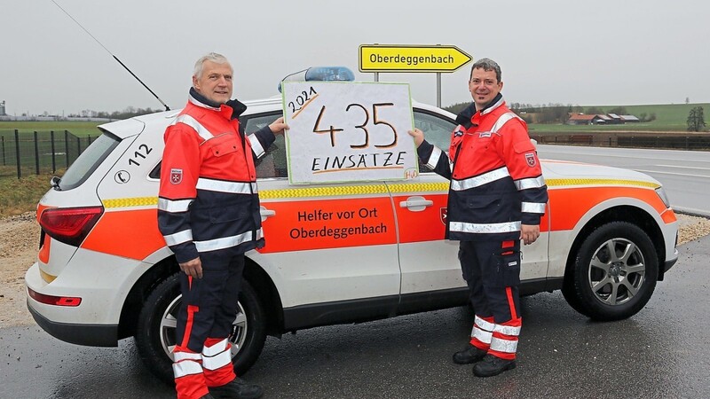 Die "Helfer vor Ort" rückten im letzten Jahr zu 435 Einsätzen aus. Leiter Xaver Treintl (li.) und Stefan Hurzlmeier sind zwei der ehrenamtlichen Lebensretter.
