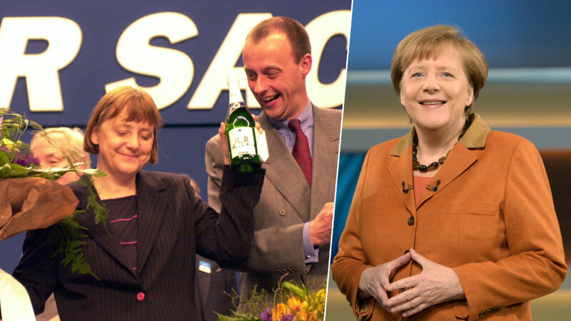 2000 wird Merkel Parteichefin, Friedrich Merz schenkt ihr Sektflaschen. 18 Jahre später gibt sie den Posten wieder frei.