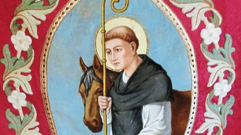 Das Bild zeigt das historische und im Original erhaltene Mittelmotiv des heiligen Leonhard.