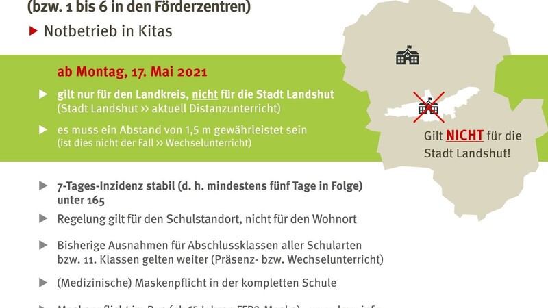 Grafik zum Präsenz-Wechselunterricht im Landkreis Landshut für den 17. Mai.