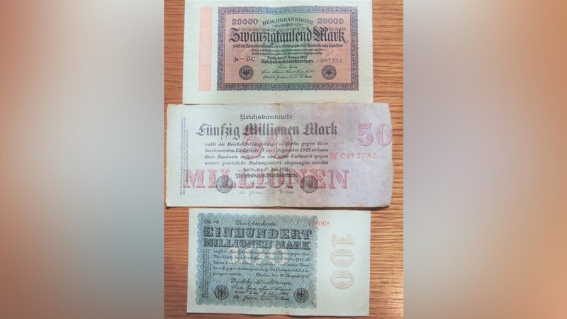 Für 1 000 Reichsmark in Papier konnte man sich in der Kaiserzeit 50 Zwanzigmarkstücke oder 100 Zehnmarkstücke in Gold auszahlen lassen, heute ein größeres Vermögen als damals. Die 5 000 Markscheine von 1922 haben wegen ihrer inflationären Menge nur einen geringen Sammlerwert.