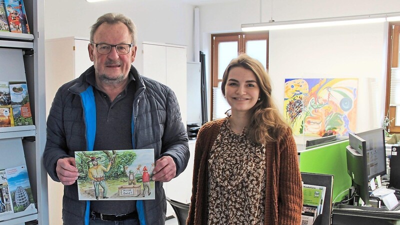 Dr. Wolfgang Schmidtler hat die Vorlage für die Märchen-Flyer gezeichnet, die demnächst bei Lisa Dirschedl im Tourismusbüro in Rötz aufliegen werden.
