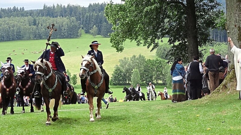 Pfarrer Potega erteilt den Segen für Pferd und Reiter.