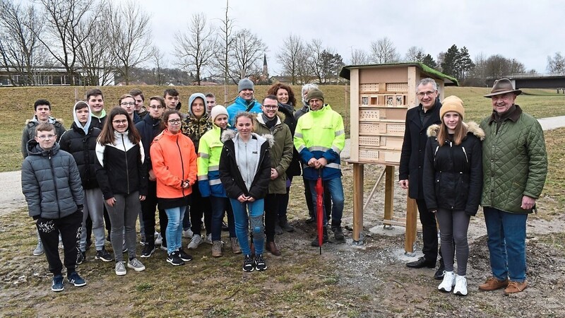 Die Klassen 9aM und 9bM der Mittelschule bauten mit der Unterstützung des Imkervereins Dingolfing ein Wildbienenhaus.