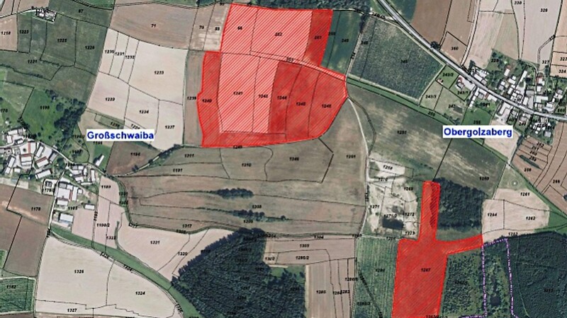 Auf den rot eingefärbten Flächen sollen die beiden Solarparks "Großschwaiba I" und "Großschwaiba II" entstehen.