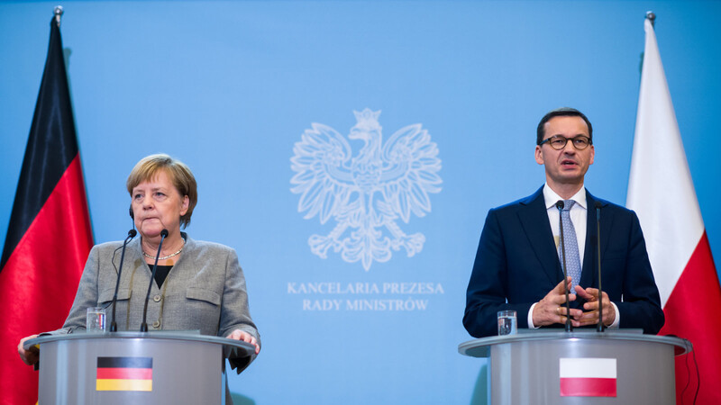 Bundeskanzlerin Angela Merkel während der gemeinsamen Pressekonferenz mit dem polnischen Regierungschef Mateusz Morawiecki. Die Beziehungen der beiden Länder haben schon bessere Zeiten gesehen.
