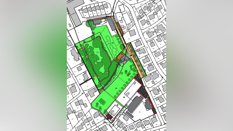 Der grün markierte Bereich zeigt den Geltungsbereich des Bebauungsplans "Neue Ortsmitte-Schlosspark".