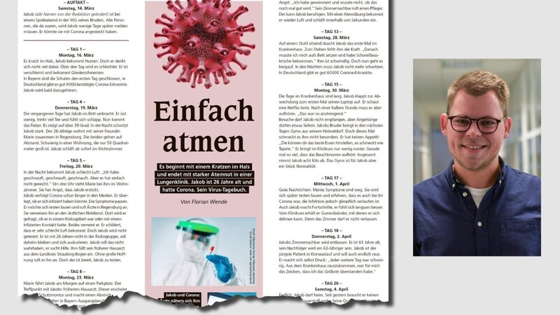 Florian Wende erhält für seinen Text "Einfach atmen", erschienen in der Freistunde-Zeitung der Mediengruppe Straubinger Tagblatt/Landshuter Zeitung, den Dr.-Georg-Schreiber-Medienpreis.