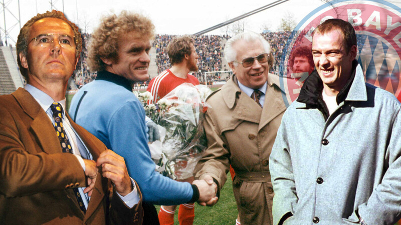 Figuren aus dem Bayern-Kosmos: Franz Beckenbauer, Sepp Maier, Wilhelm Neudecker und Mario Basler (v.li.).