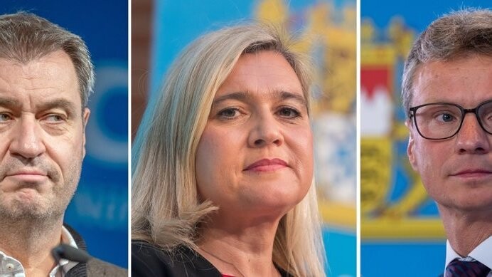 Vier Minister bangen um ihre Posten im Kabinett von Markus Söder (l.): neben Bernd Sibler (M.) auch noch Melanie Huml (2. v. l.), Kerstin Schreyer (2. v. r.) und Carolina Trautner (r.).