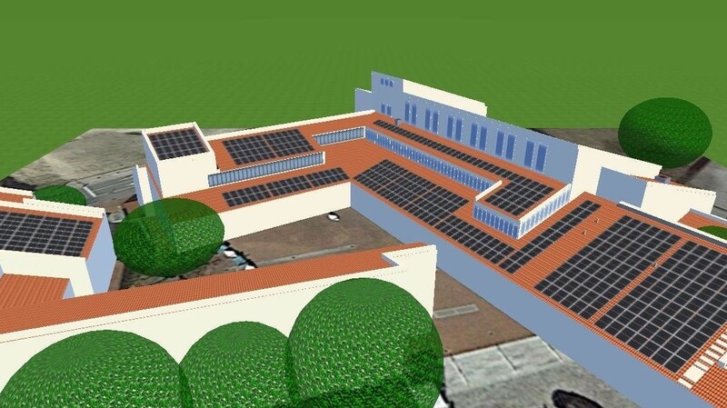 Die Drei-D-Visualisierung zeigt die für die Rathaus-Quartier vorgesehenen Photovoltaik-Anlagen.